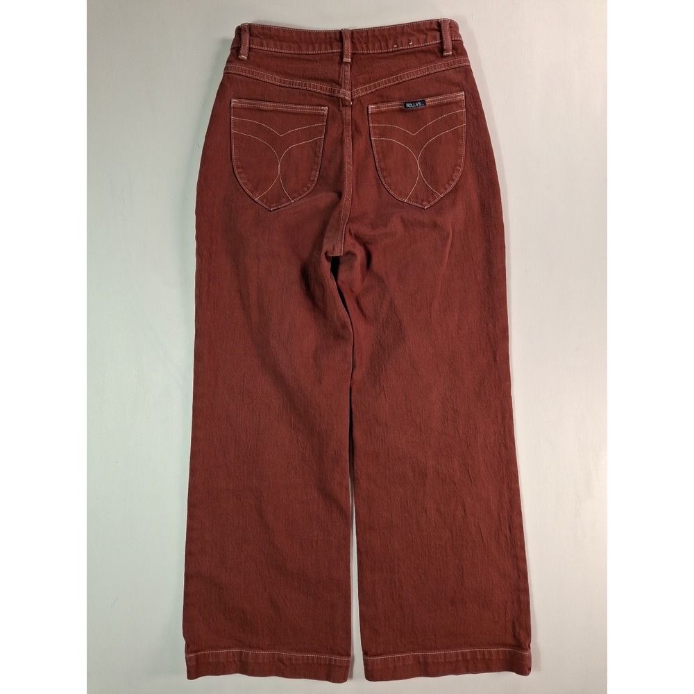 Rollas High Rise Wide Leg Jeans Terracotta Red Contrast Stitch Size 28 Aussie 10 - Picture 2 of 11